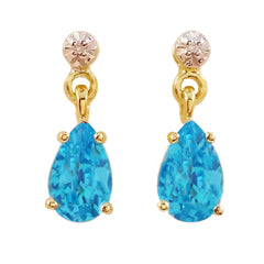9K SOLID GOLD 2.10CT SWISS BLUE TOPAZ AND DIAMOND EARRINGS.