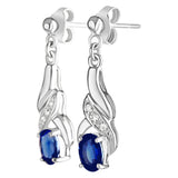 9K SOLID WHITE GOLD 1.20CT NATURAL BLUE SAPPHIRE AND 6 DIAMOND DROP DANGLE EARRINGS.