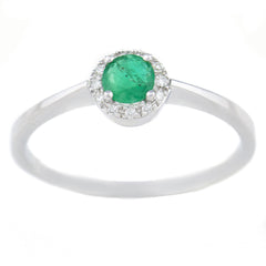 9K SOLID WHITE GOLD 0.30CT NATURAL EMERALD HALO RING WITH 12 DIAMONDS.